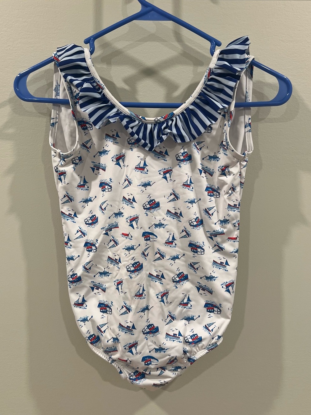 Bella Bliss Girls Nautical Sailboat Ruffle One Piece Swimsuit Size 10